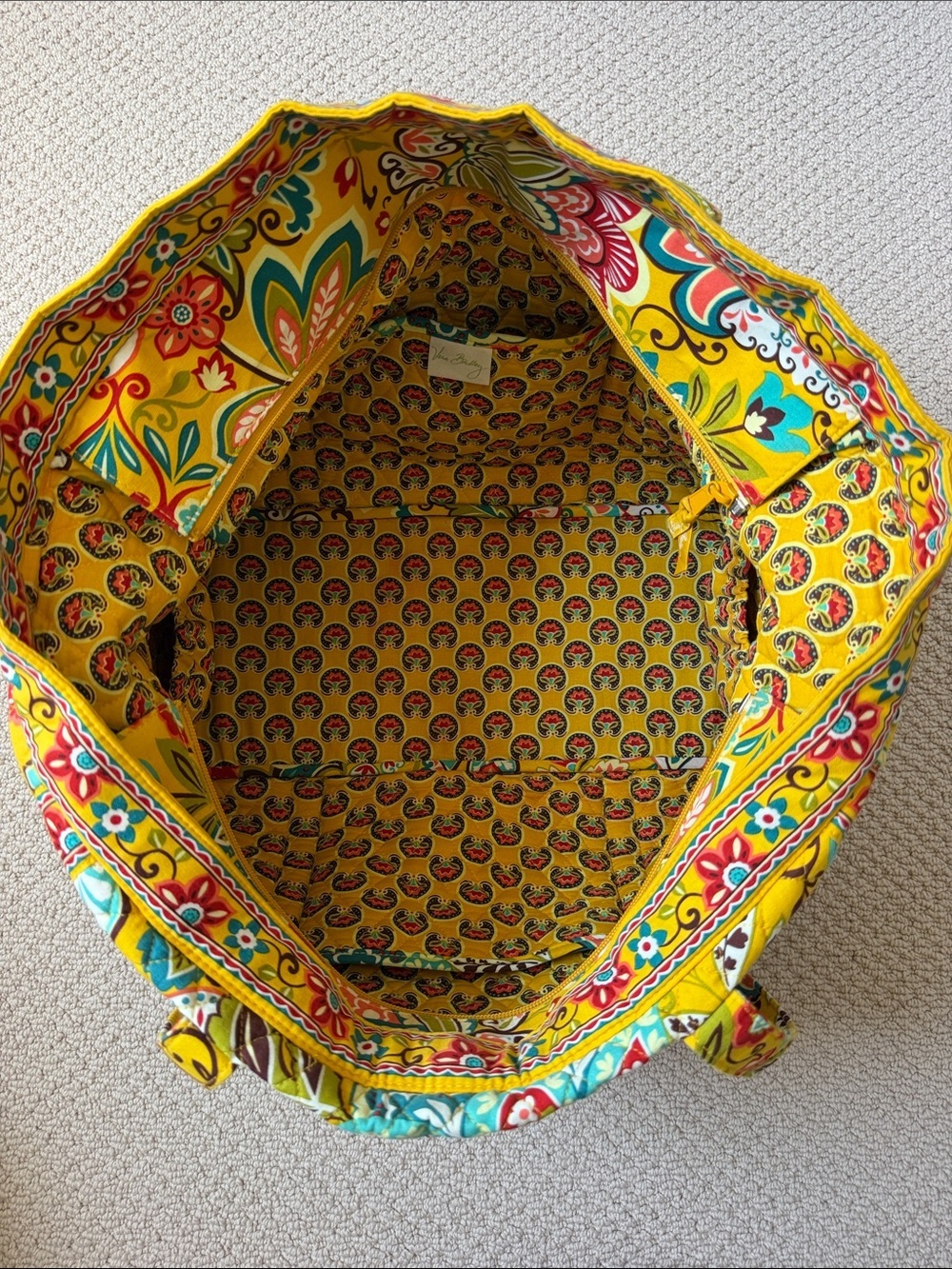 Quilted Vera Bradley Floral Tote Bag in Yellow and Teal - Picture 6 of 6